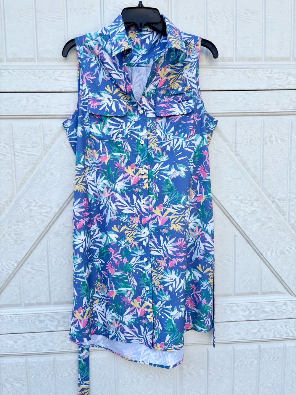 Ocean & Coast Performance Tropical Shirt Dress, Multi-colored, Size 10, Belted
